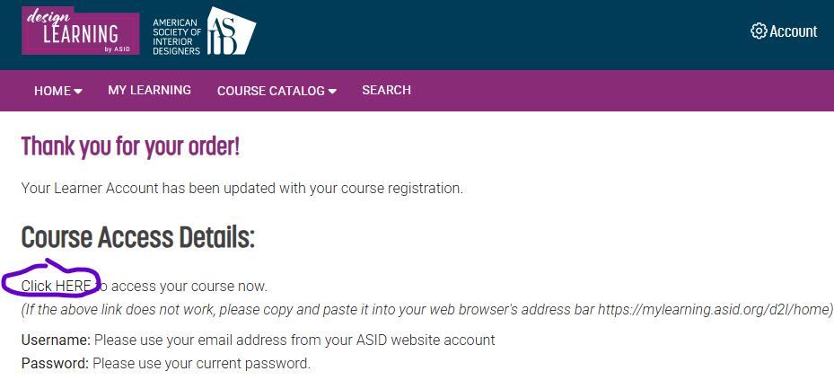 Confirmation of registration for free course with access link