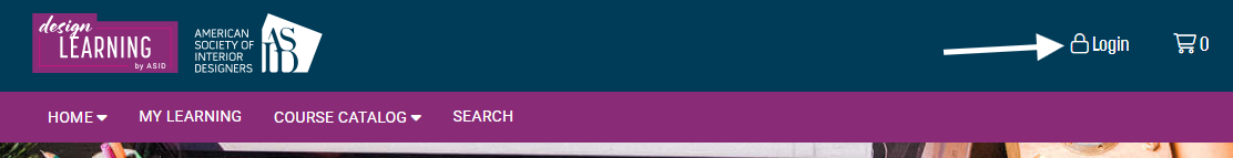 Design Learning toolbar with Login highlighted