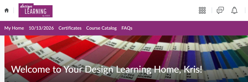 My Learning Homepage with welcome message